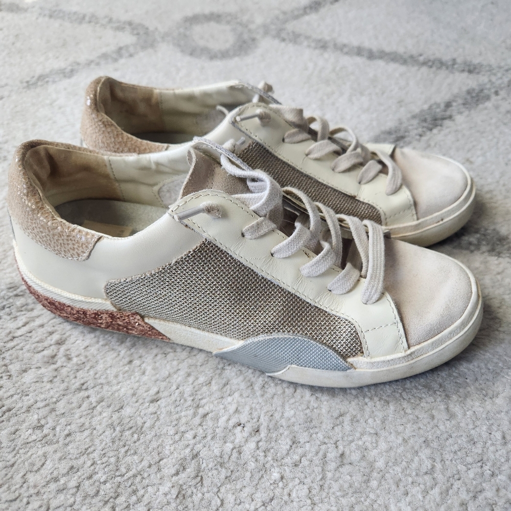 Dolce Vita Zina Sneakers Gold Mesh with Rose Gold Heel Leather Size 7